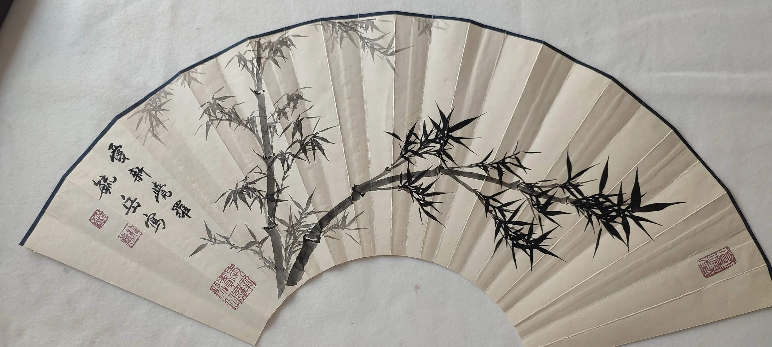 Ink Bamboo Fan Painting