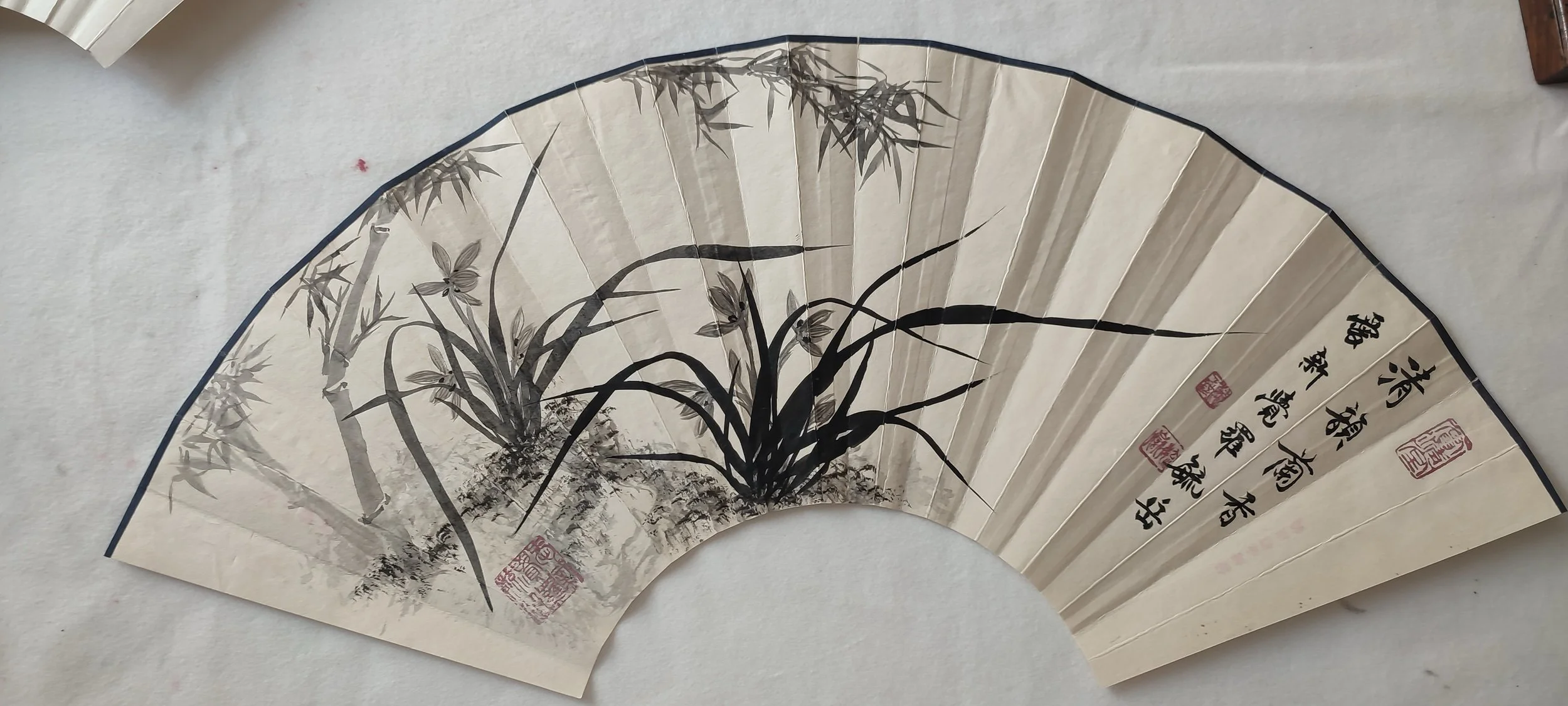 Orchid and Bamboo Fan Painting