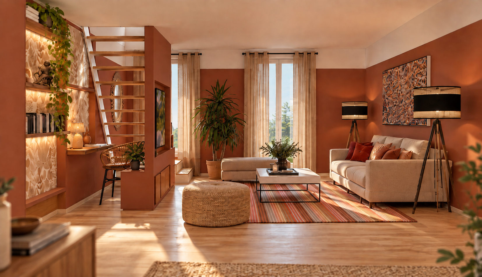 salon terracota airbnb location aménagement rénovation Perpignan et Pyrénées orientales méditerranéen moderne graphique