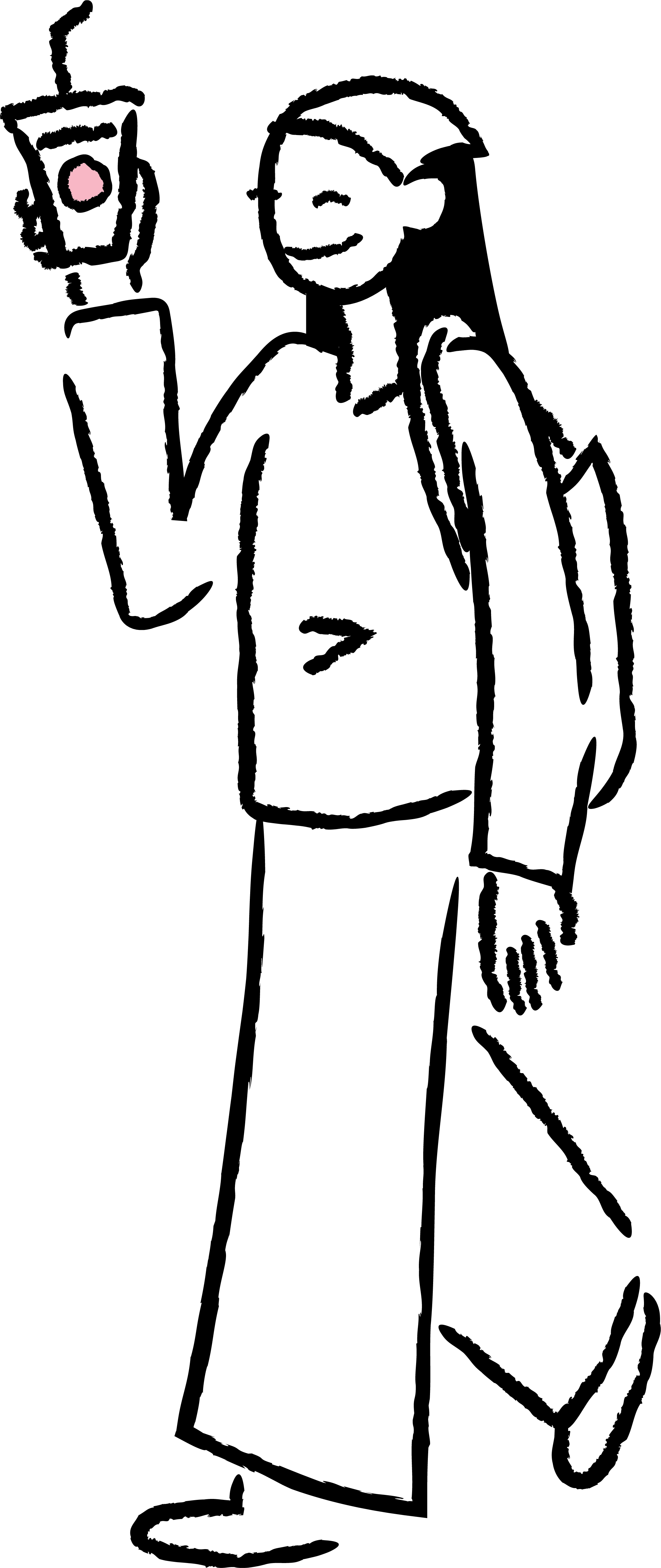 Black silhouette of a person in a karate pose with a pink starburst shape near their head.