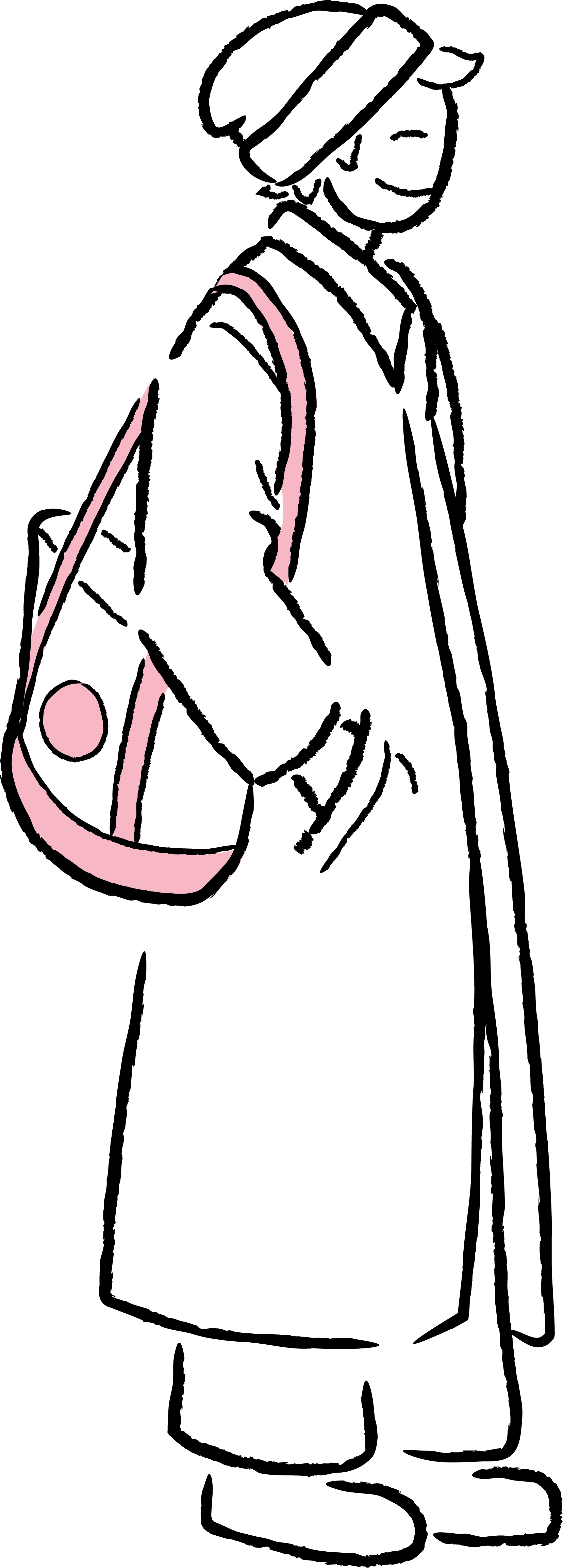 Silhouette of a woman with long hair, outlined in pink, against a black background.