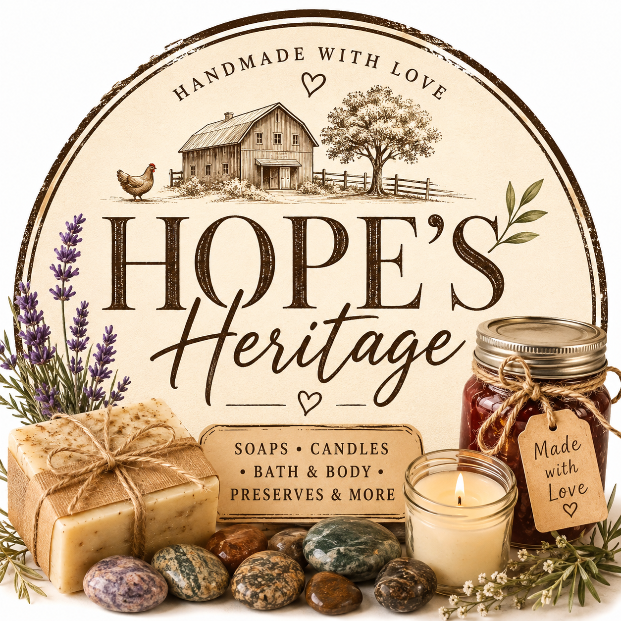 Hope's Heritage handmade soaps, candles, bath and body products, preserves and handcrafted goods.