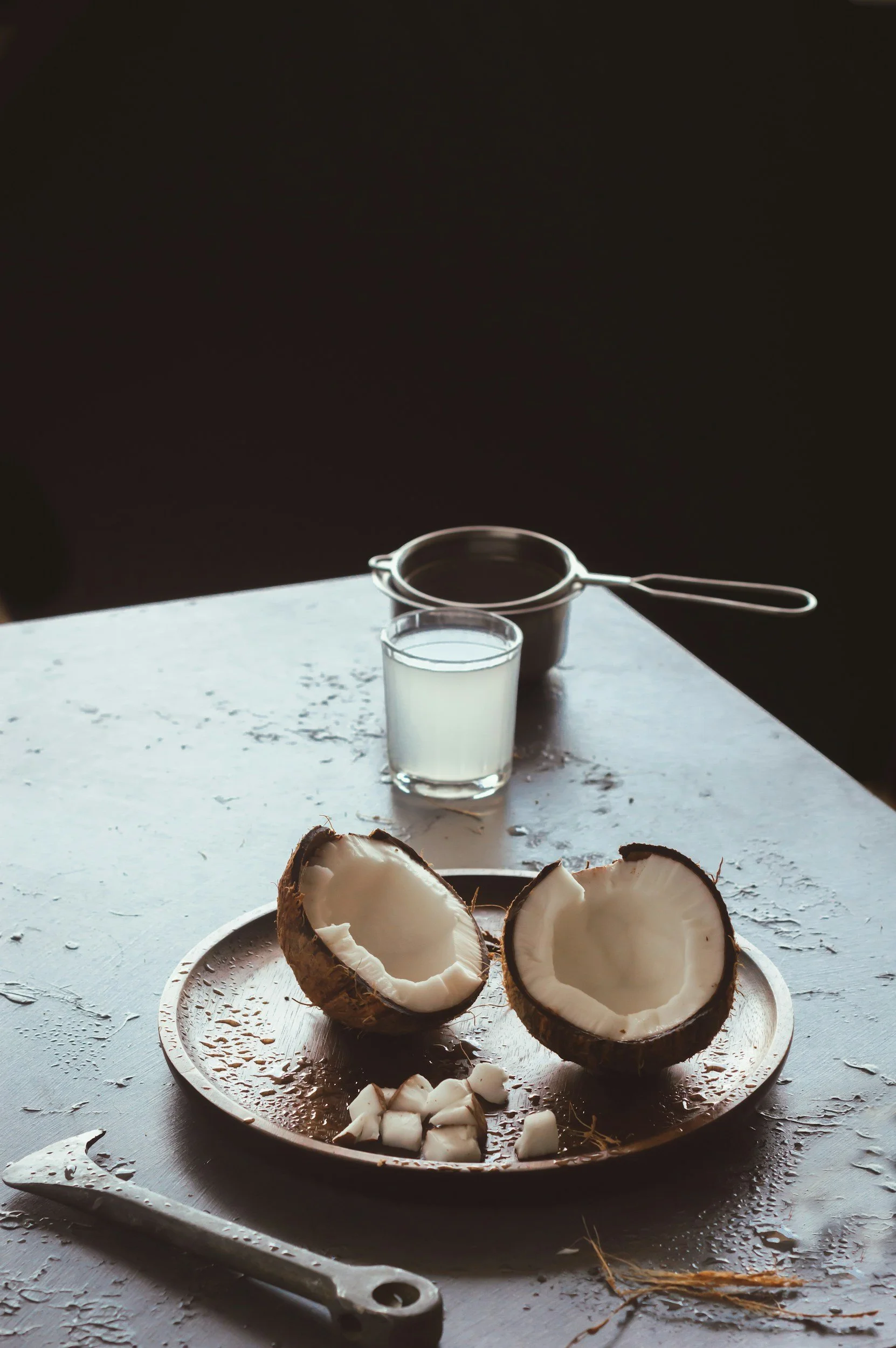 Fresh cracked open coconut water