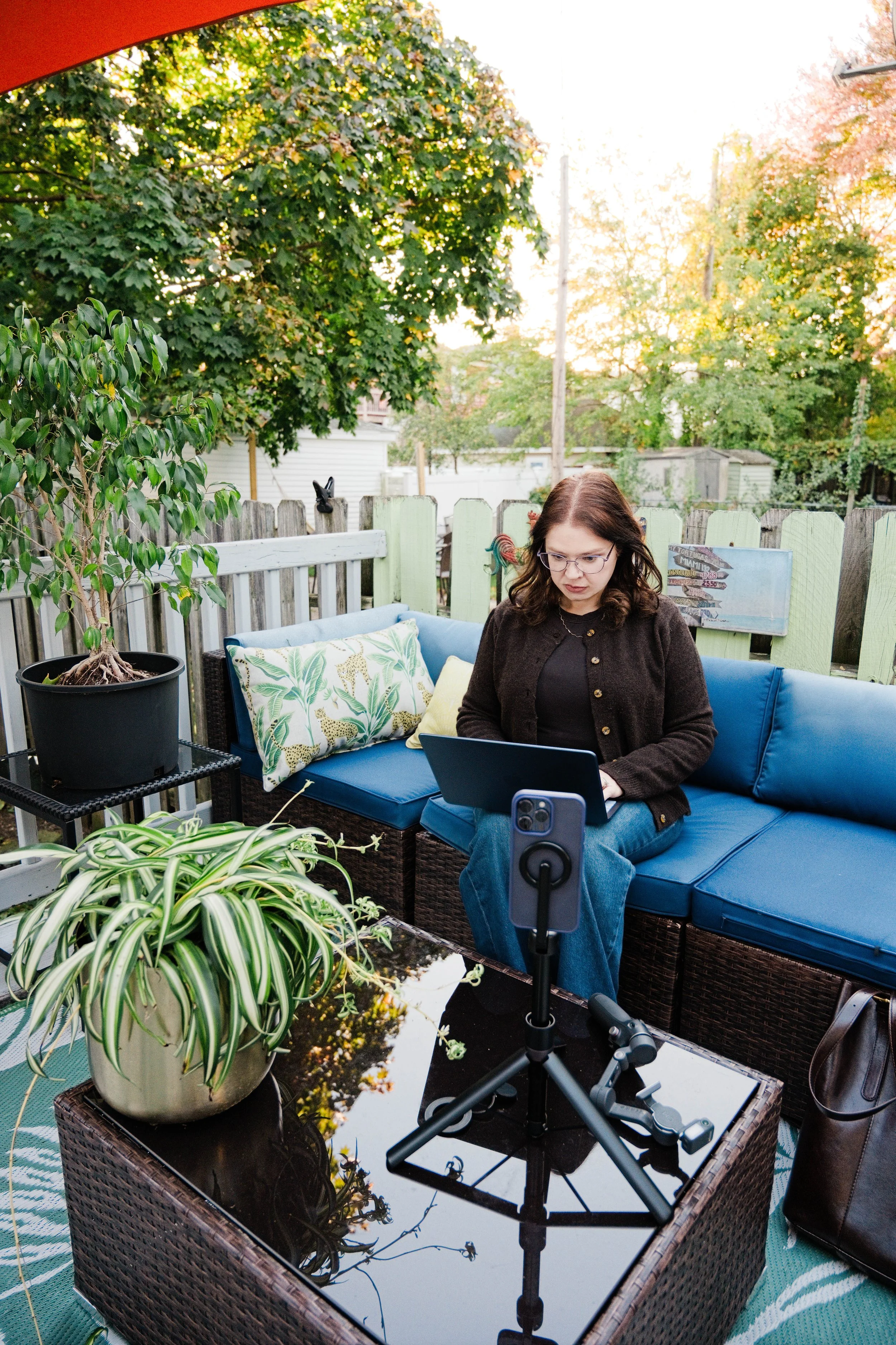 Sarah Aprea of Open Sign Socials on a content strategy call with a Boston small business client