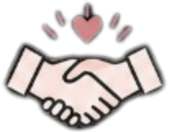 Illustration of two hands shaking with a pink heart above them.