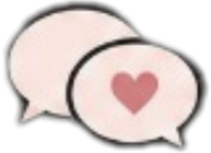 Two speech bubbles, one with a pink heart.