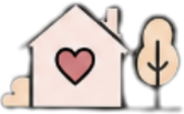 A house with a pink heart on it and a tree beside it.