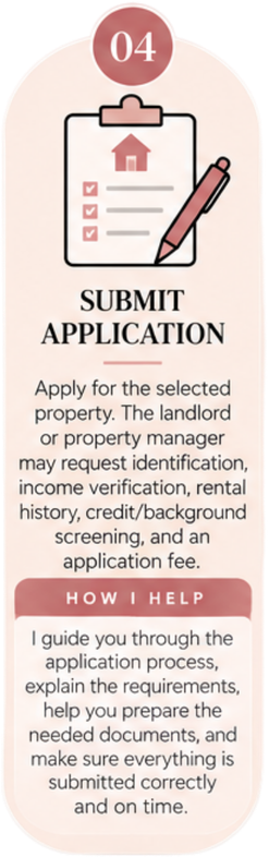 Realtor helping a renter prepare and submit a rental application and required documents.