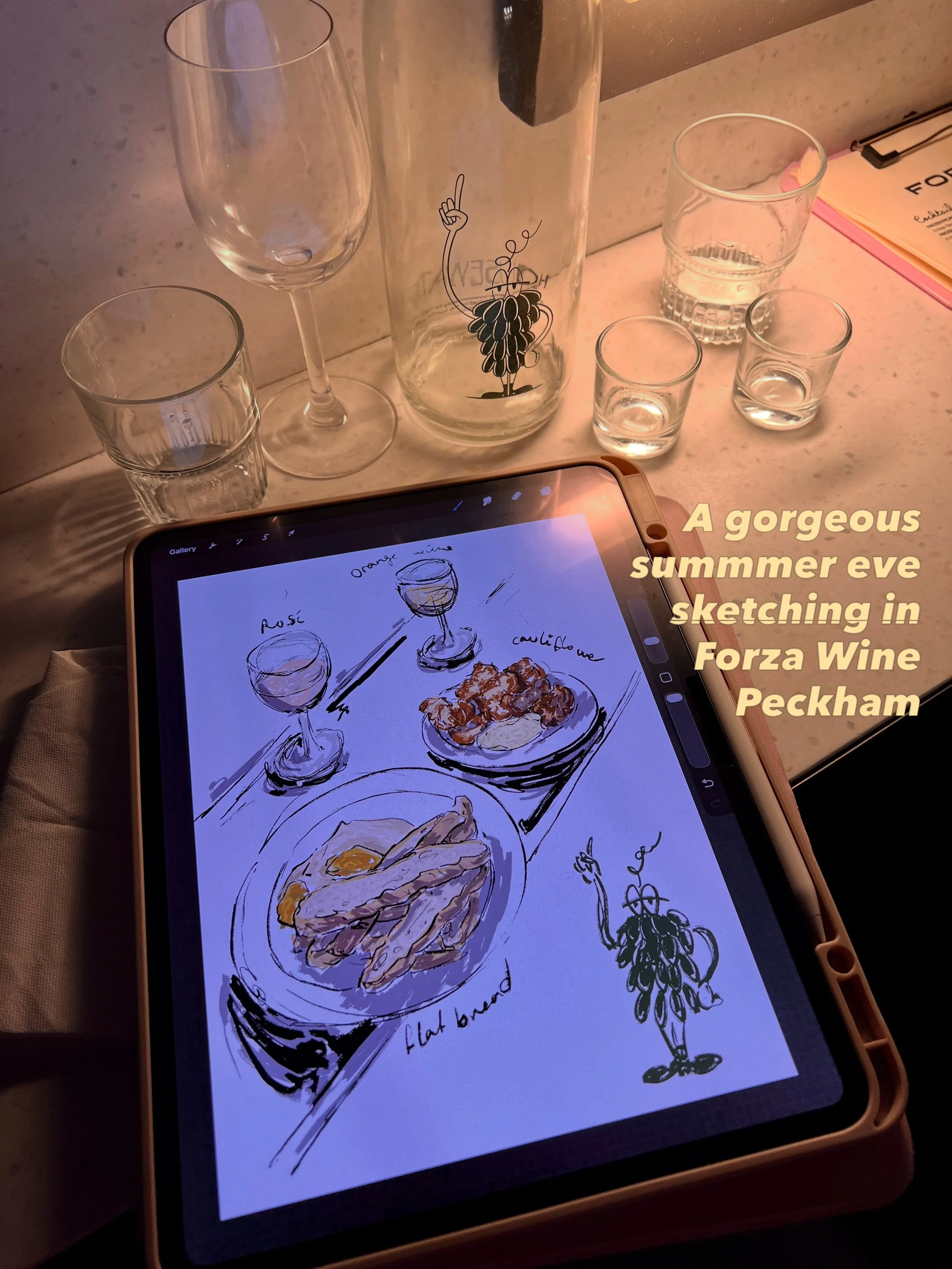 A lovely Tuesday eve @forzawine sketching with @annaperonetto 🥂 Cheers!

I love a bar seat and this one with a gorgeous view! 😍 It was a lovely eve with a good catch up and delicious food. Also the little mascot is too cute 🤭

#foodillustrator #sk