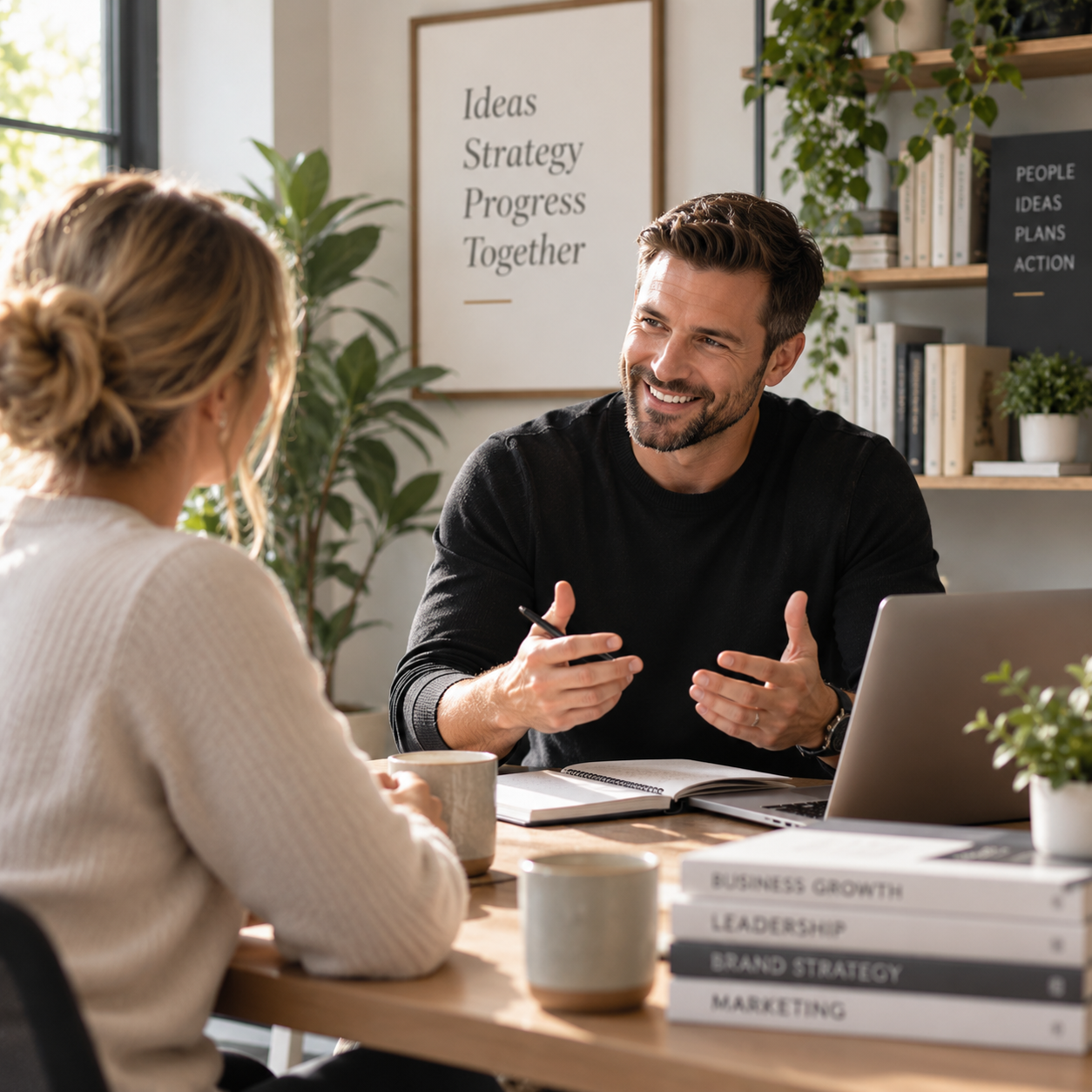 Business coach working one-to-one with a client during a strategy session.