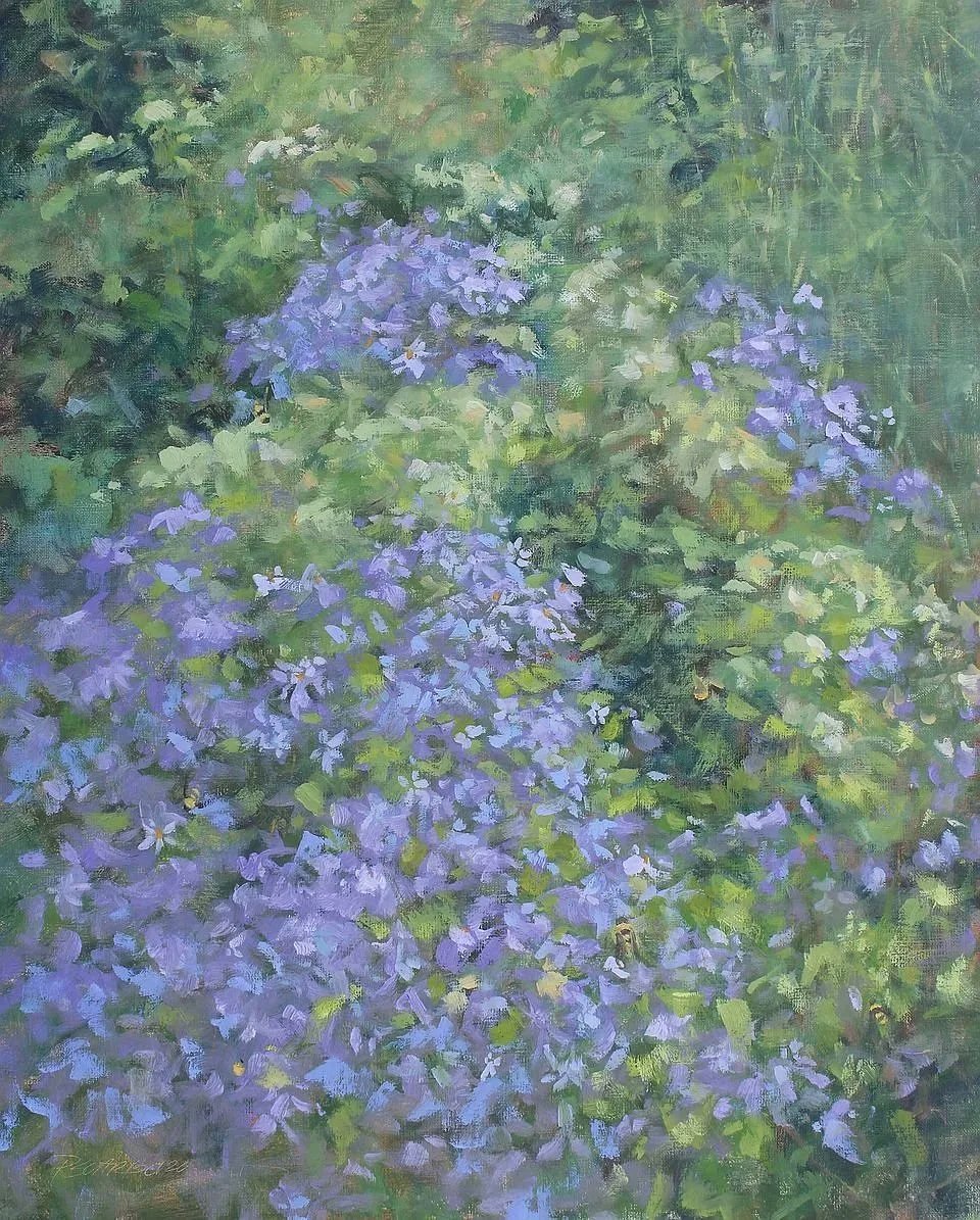 Up to my knees in prairie asters, mountain mint and bumblebees.

"Wild Acres" (Mountain Mint and Prairie Asters)

 ©Patricia Scarborough

20x16   $1280

Available through SNW Gallery, Manhattan Ks.