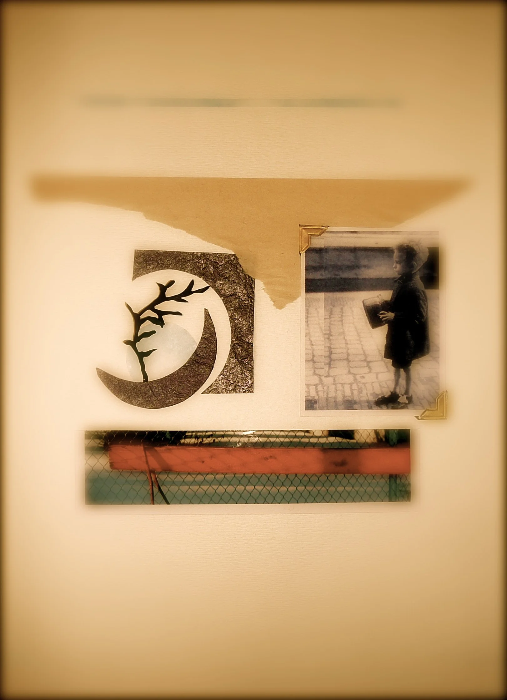 Wall with artwork: a black silhouette of a person holding a book and a moon, and a black-and-white photo of a woman reading a book, with a yellow corner frame.
