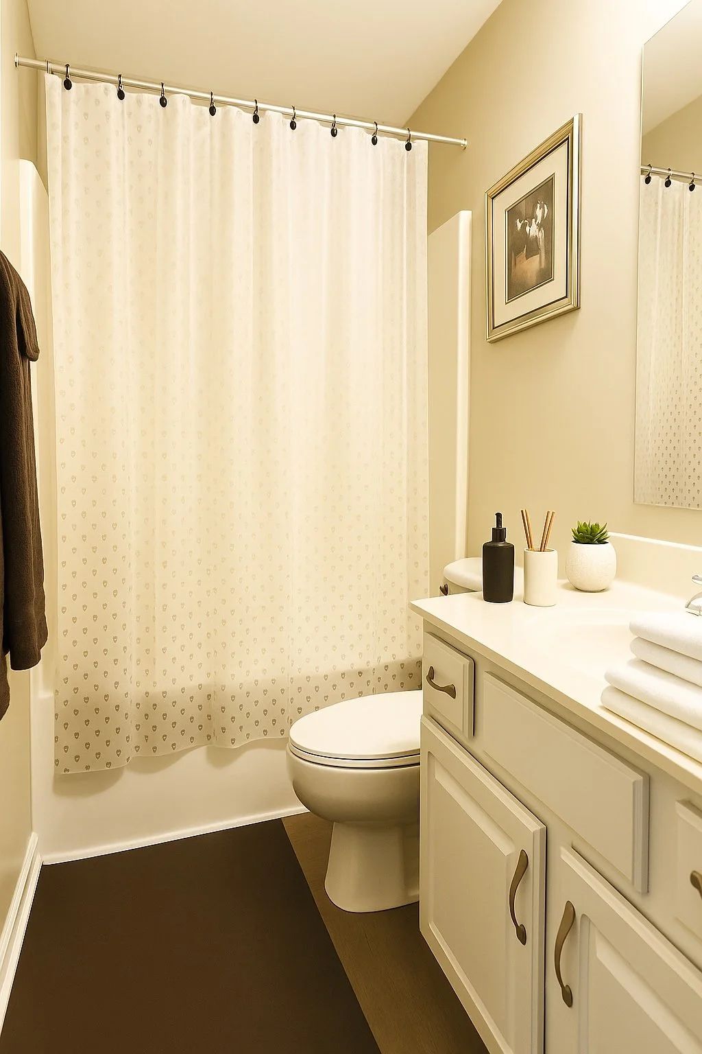 Clean, sanitized, private bath.