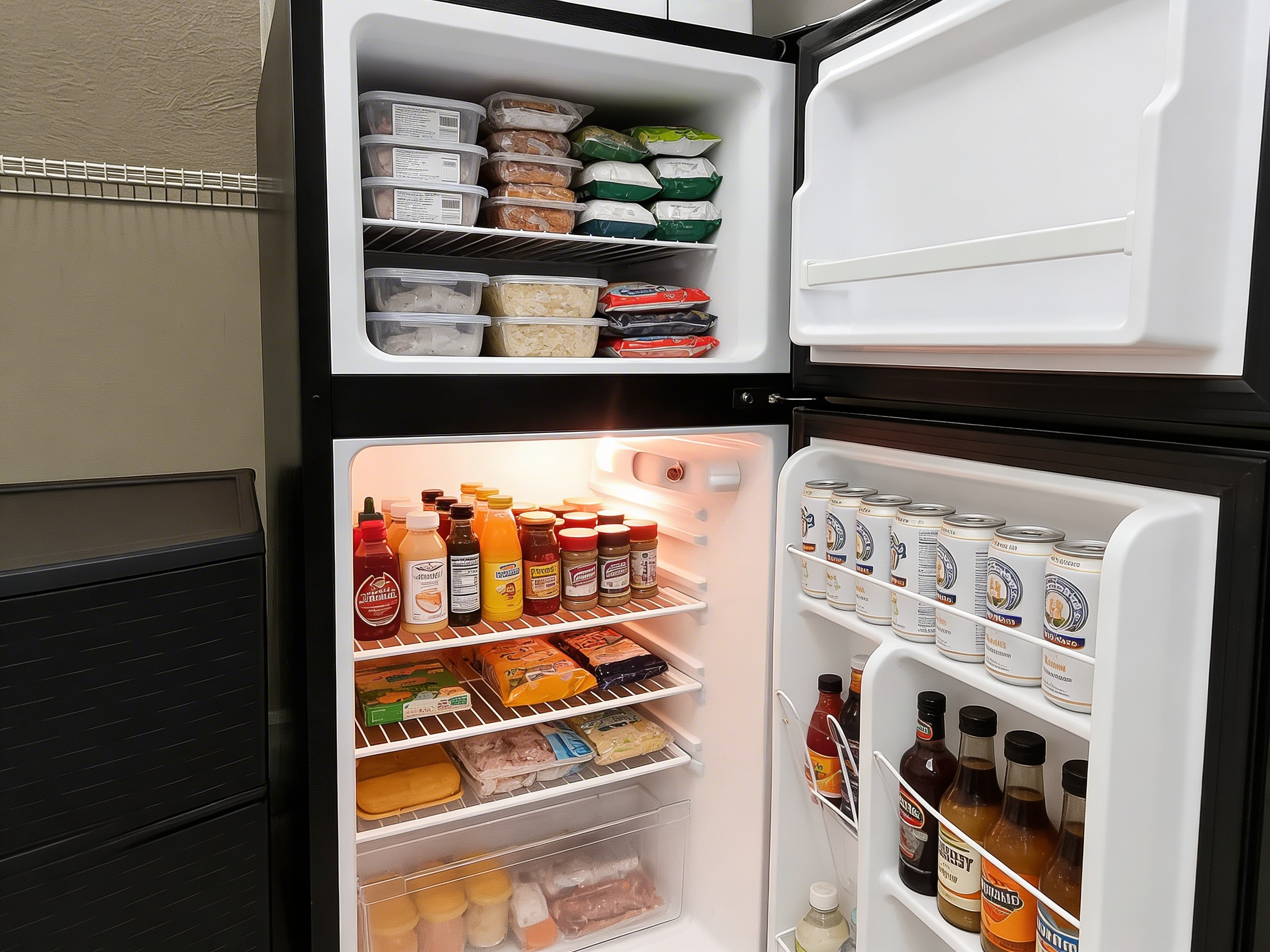 Medium sized fridge with separate freezer.