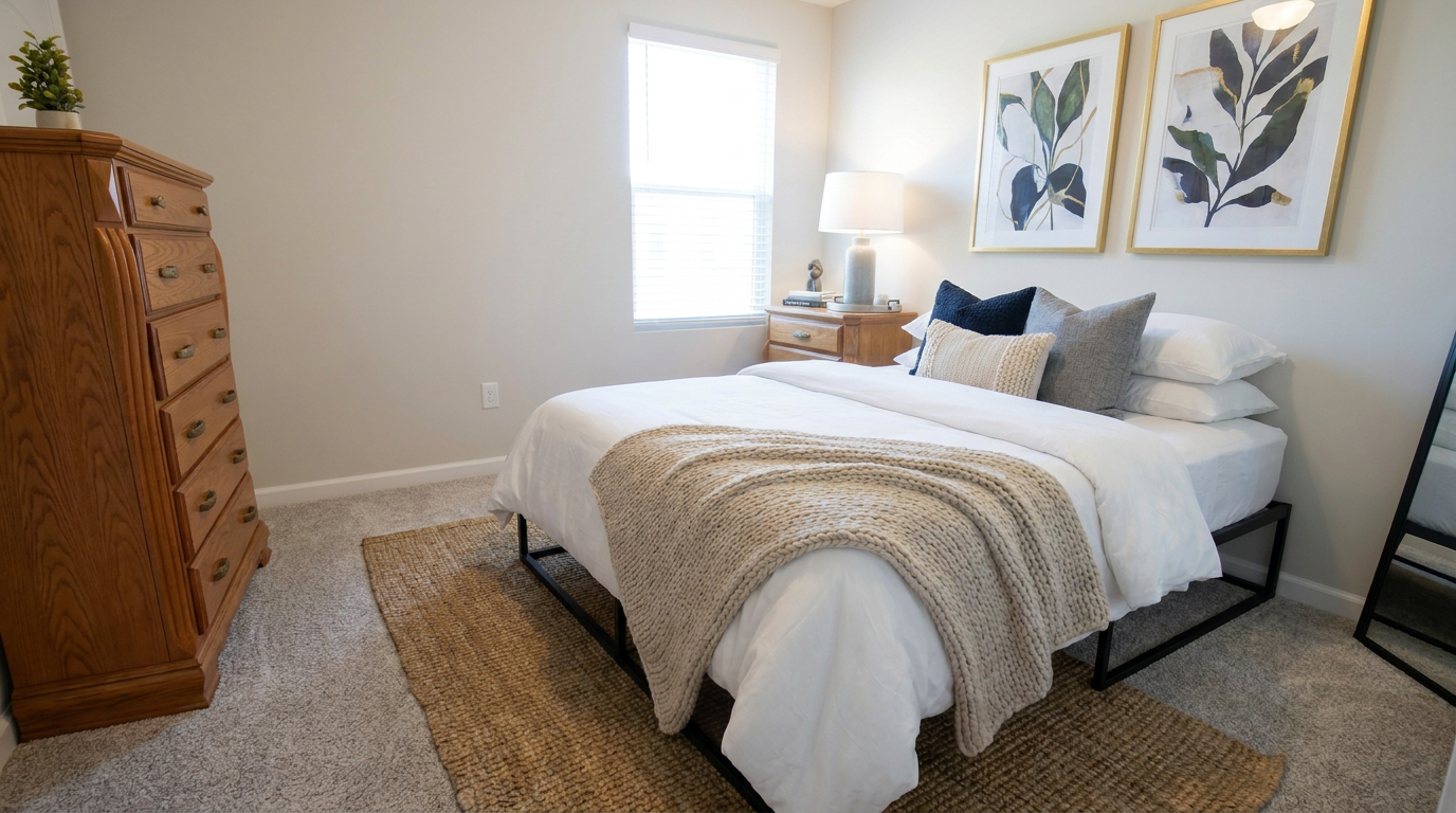 Clean, bright, and comfortable private bedroom with memory foam queen bed.