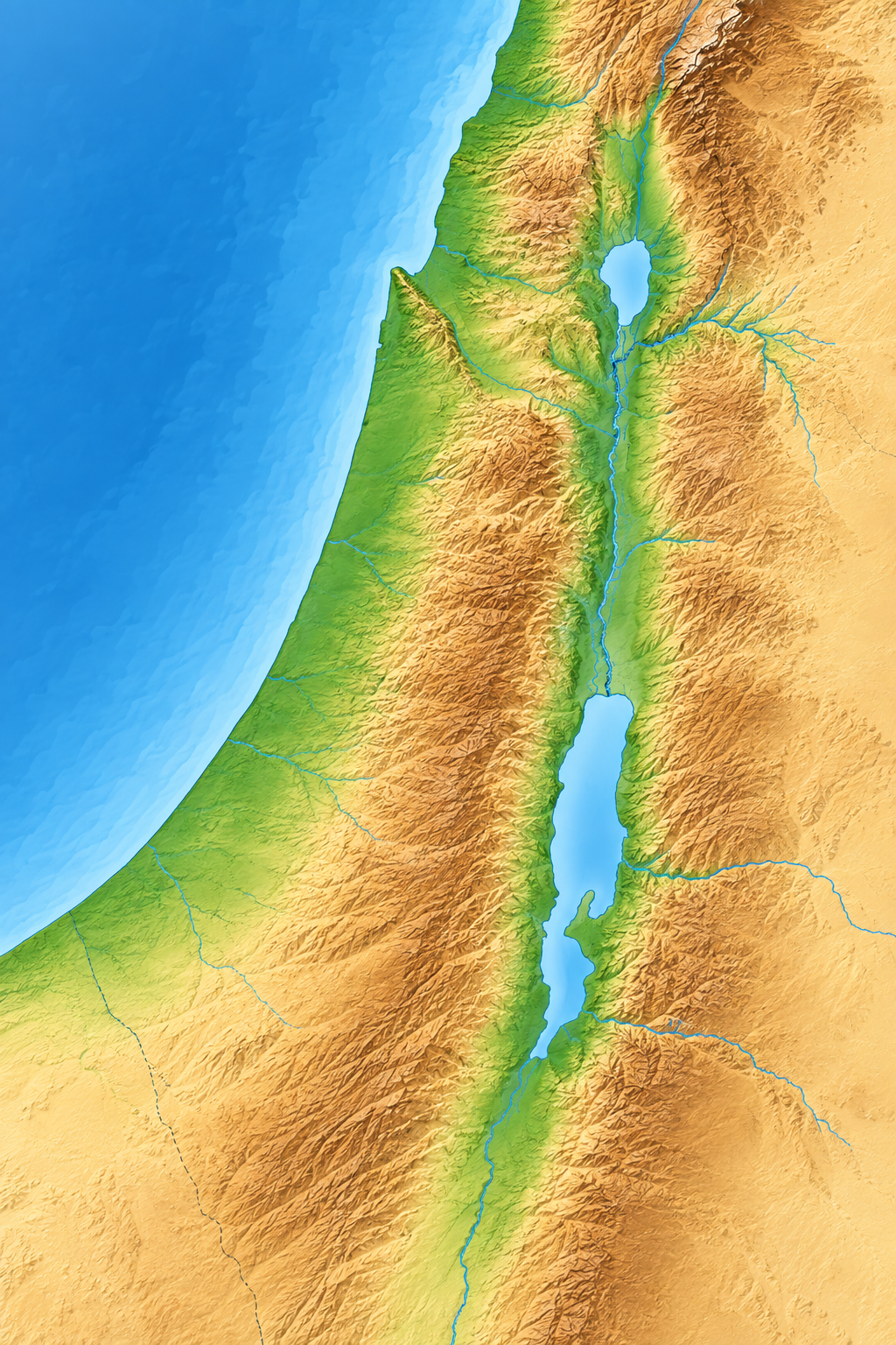 Topographic map of a region with lakes, rivers, and mountainous areas, showing elevation changes with green, brown, and blue colors.