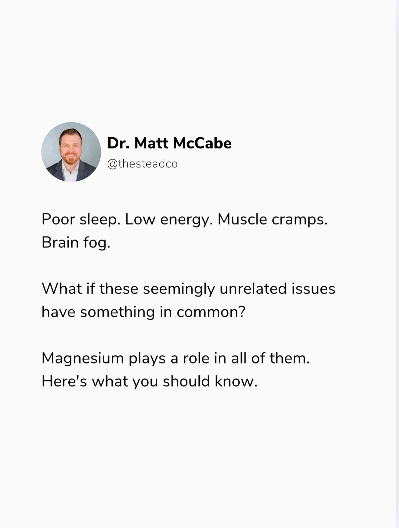 Magnesium is involved in hundreds of processes throughout the body, and its influence goes well beyond muscle function.

It plays an important role in:

&bull; Energy production and metabolism
 &bull; Healthy brain and nervous system function
 &bull;