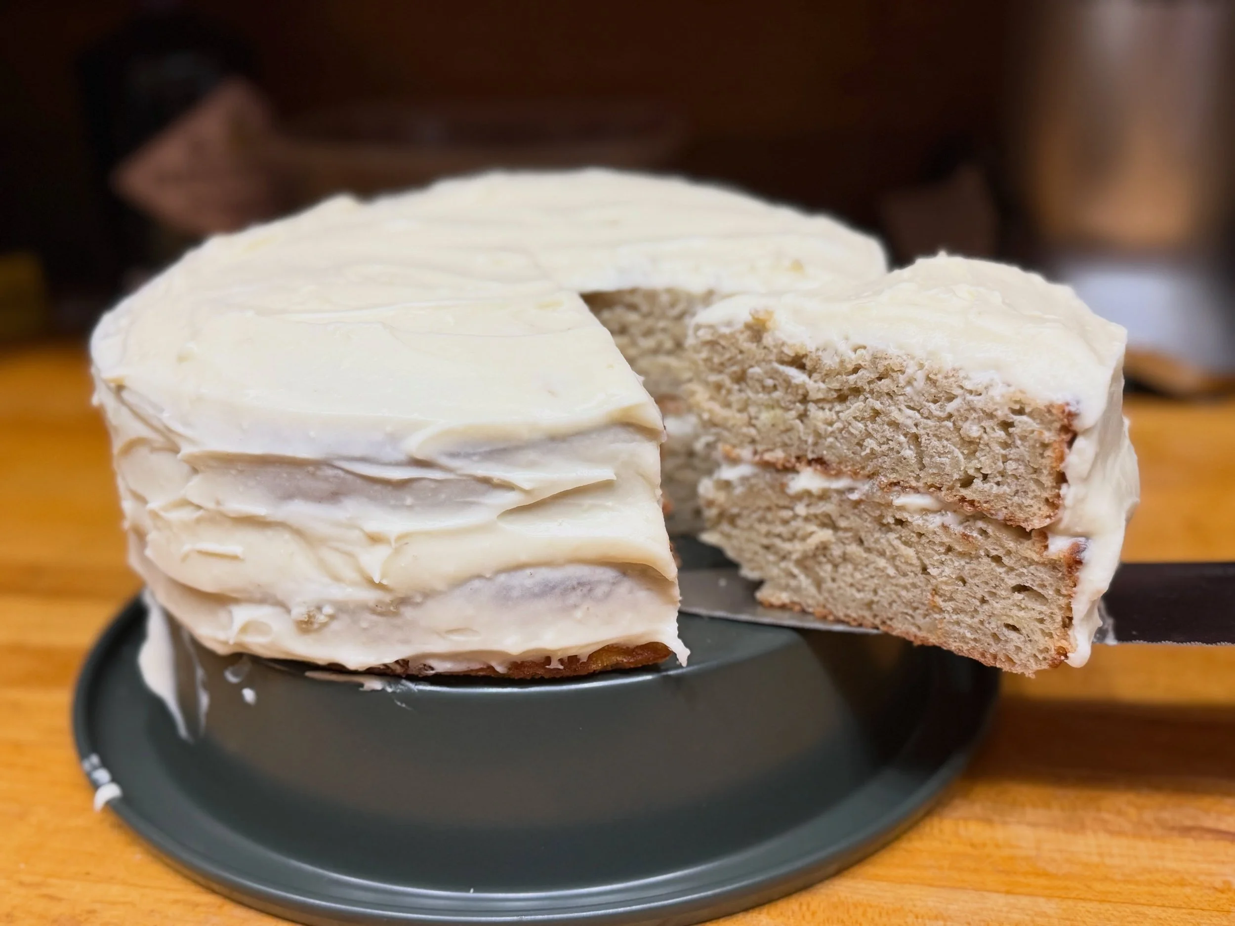 My first cake from scratch | Two Layer Cream Cheese Frosting Banana Cake 🤤🍌💛

Inspired by learning that banana cake is the most requested wedding cake flavor from a professional baker ✨