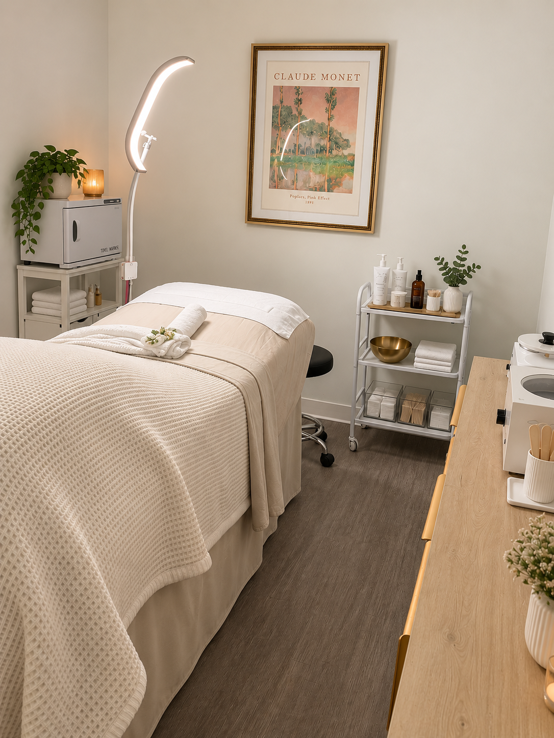 Mi Piel Beauty Bar treatment room for waxing, facials and body skincare in Beltsville, MD.