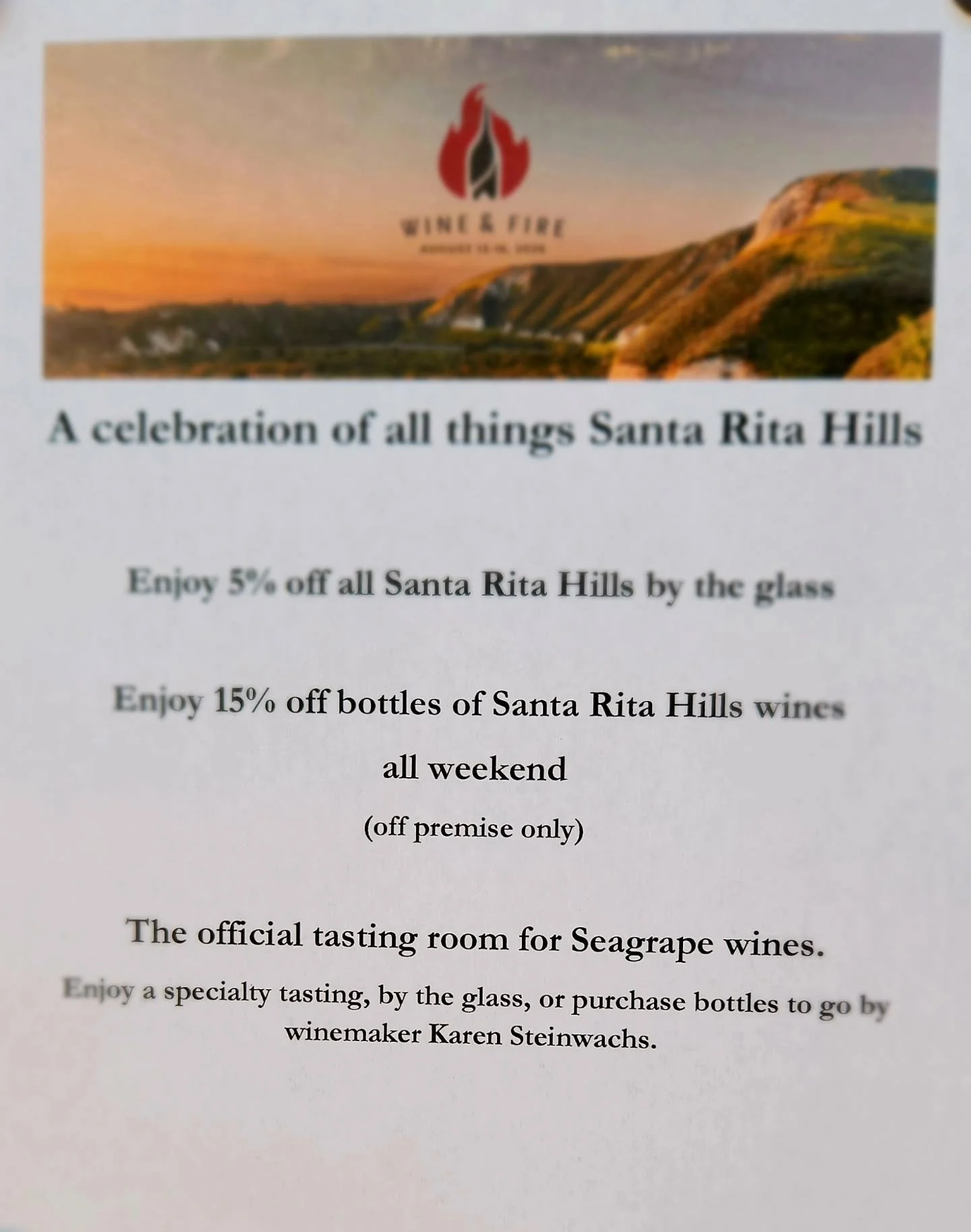 Celebrating all things Santa Rita Hills this weekend. We are featuring all of our SRH small production,  hidden gems all weekend long.  Stop in for special tastings, enjoy a glass or purchase rare bottles to go.  Slow it down and drink it in, here in