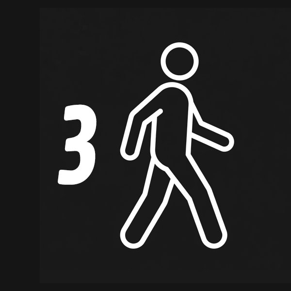 Pedestrian crossing sign with the number 3 on a black background.