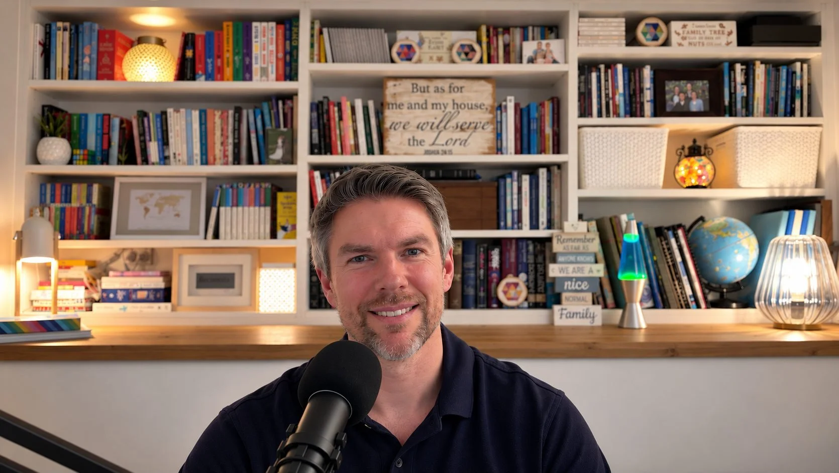 Phil Rawnsley, host of the Outpost Family podcast, at his microphone
