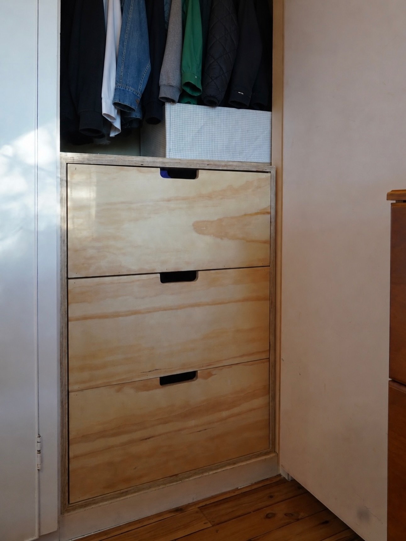 Custom plywood drawers - this was a custom cabinetry  job for my own house. Retrofitting into 1940s built ins without disturbing the last of the asbestos.