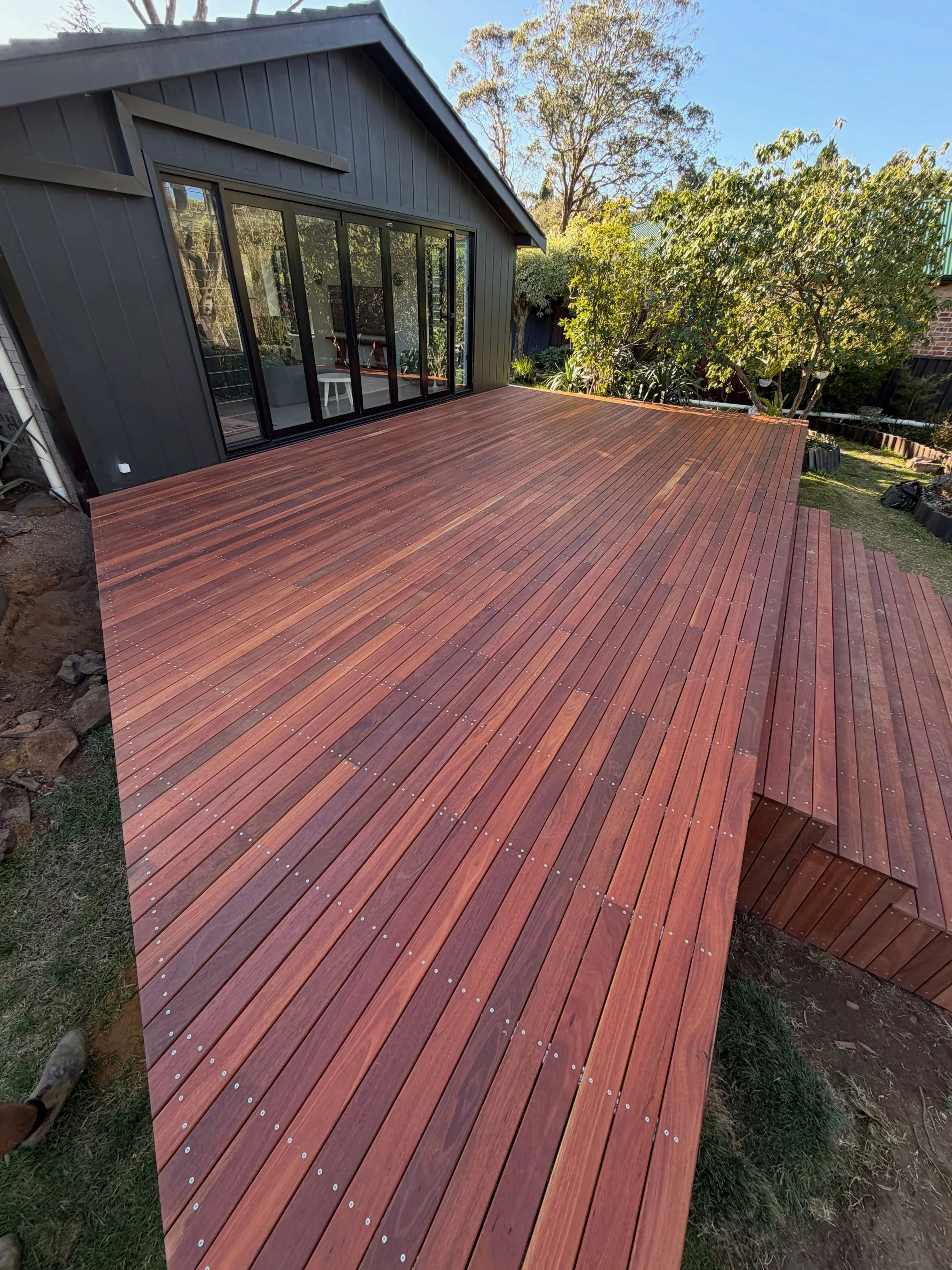 We recently built this monster of a deck in Wenty Falls from Australian jarrah with steel subframe for longevity. Not jealous at all.