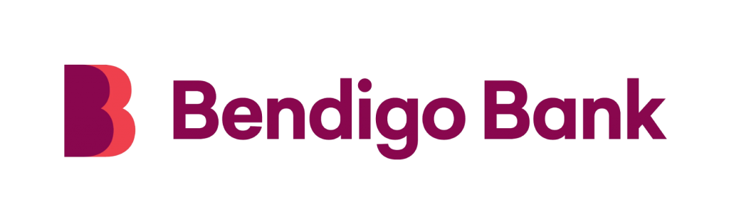 Bendigo Bank logo featuring a stylized 'B' in purple and pink next to the bank's name in purple text.