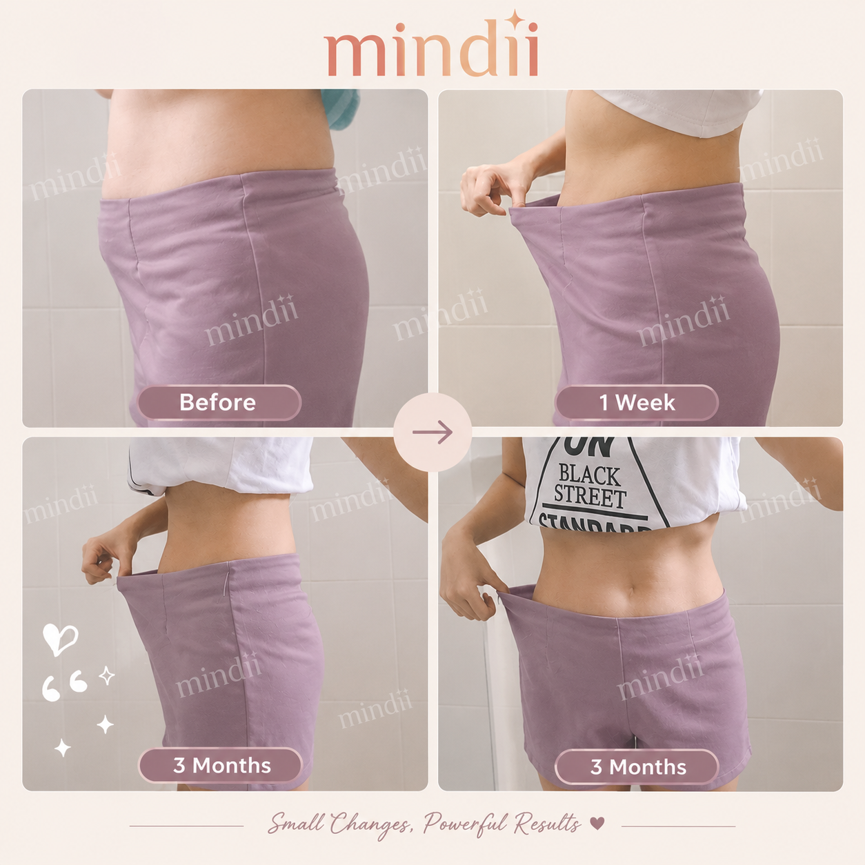 MINDII slimming coffee wellness journey showing progress photos over time