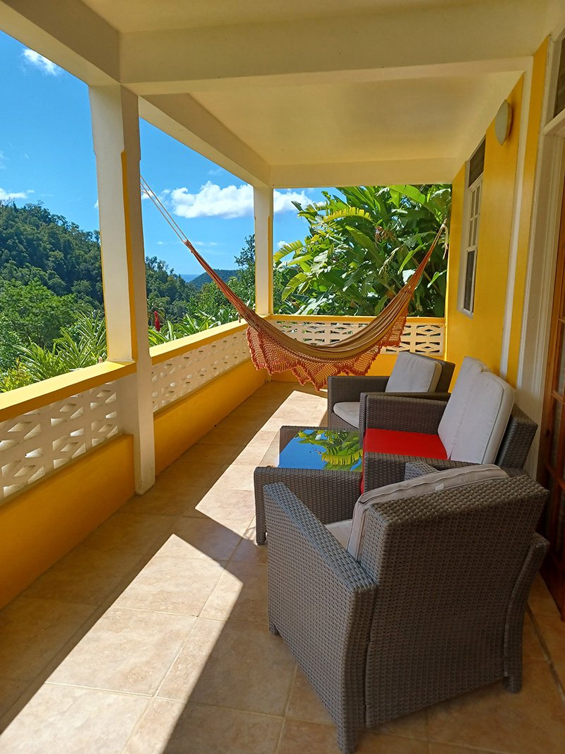 View of the balcony in the Jungle View Studio, looking towards the ocean