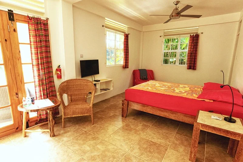View of the bedroom area in the Jungle View Studio