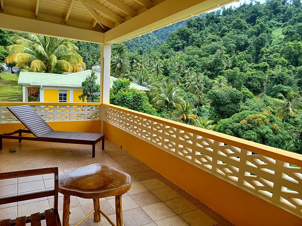 View of the upper balcony area in the Little Villa, Mango Garden Cottages, Dominica