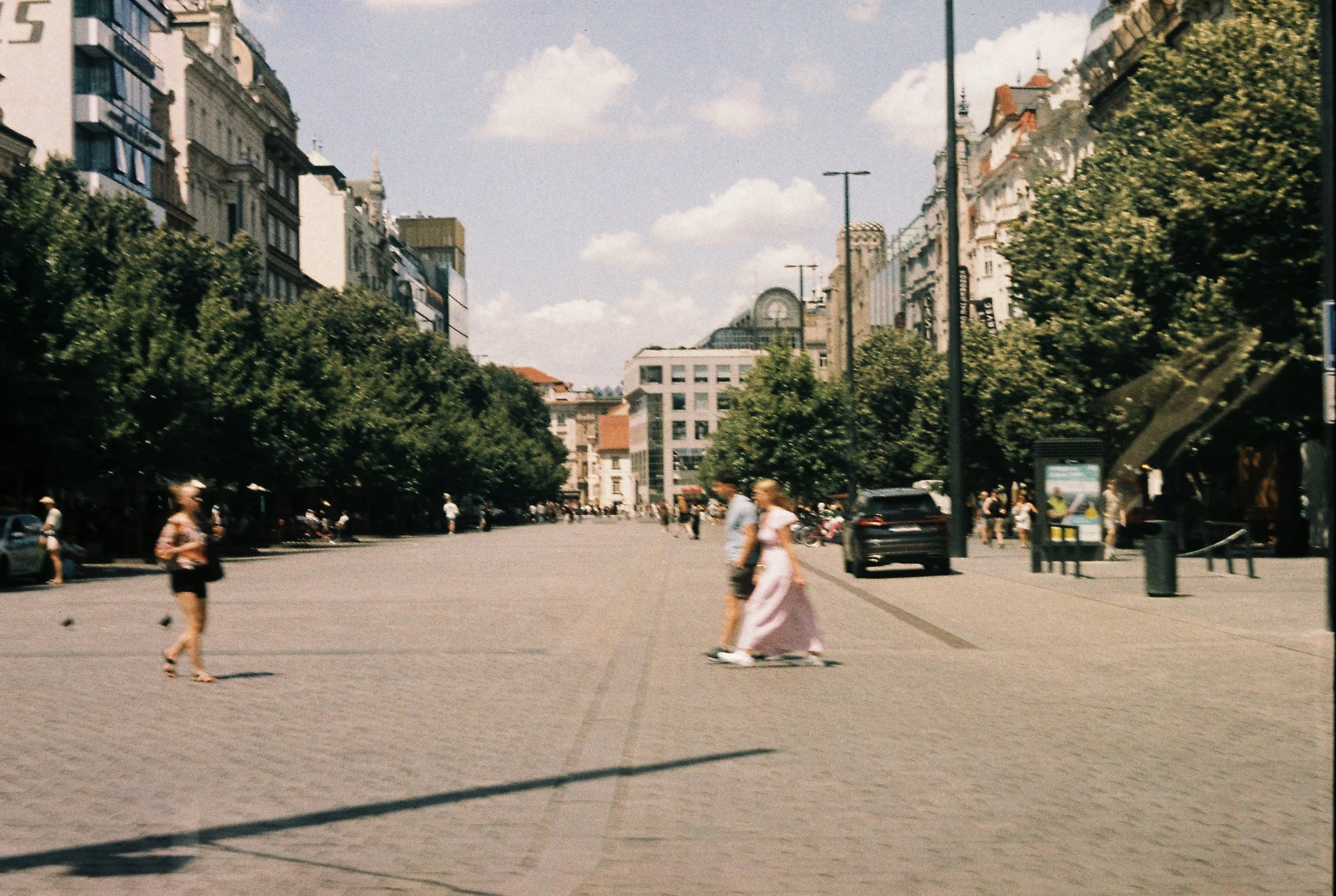  Wenceslas Square. I took this one from a moving tram too. It may well become a historic shot one day, because the north–south tram line hadn’t been built here yet. The upper part of the square, by the National Museum, is nearing completion, and this