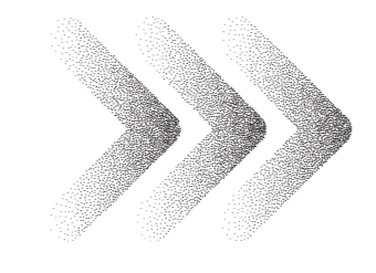 Three black right-pointing arrows on a black background.