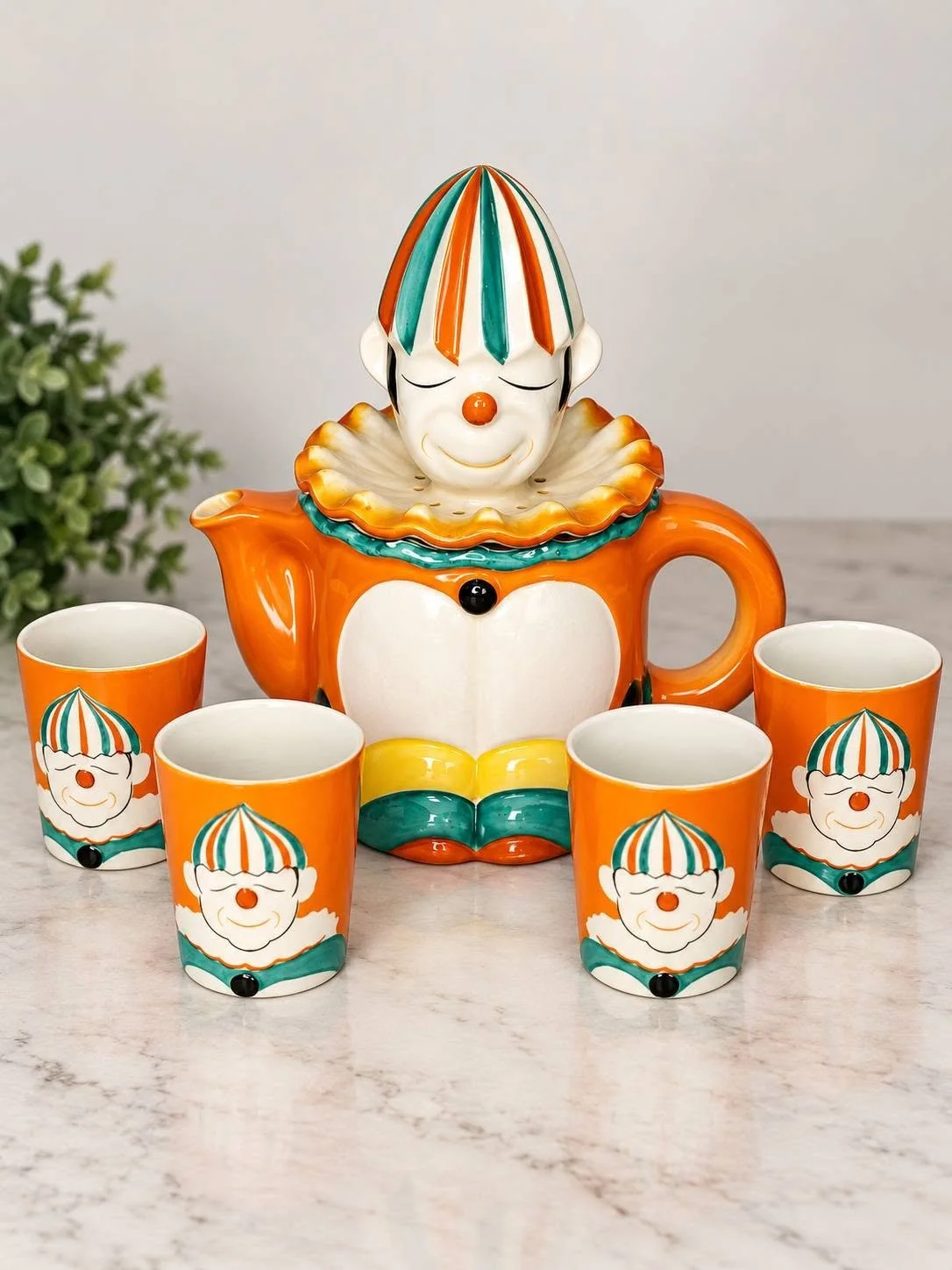 Vintage Hand-Painted Takito Japanese Clown Juice Set