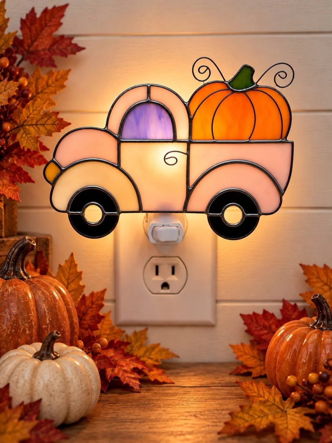 Pumpkin Truck Stained Glass Nightlight
