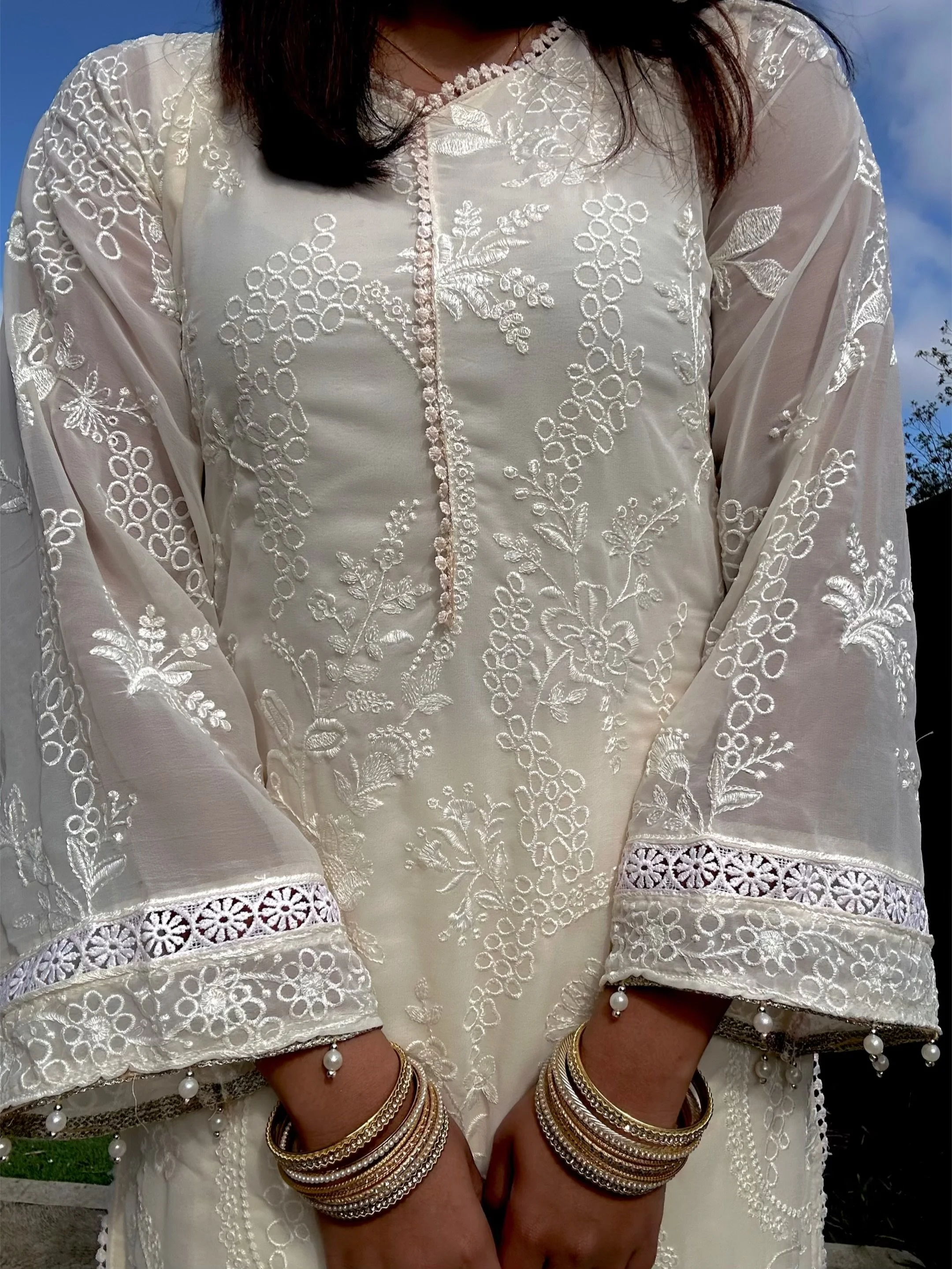 White embroidered kurta set