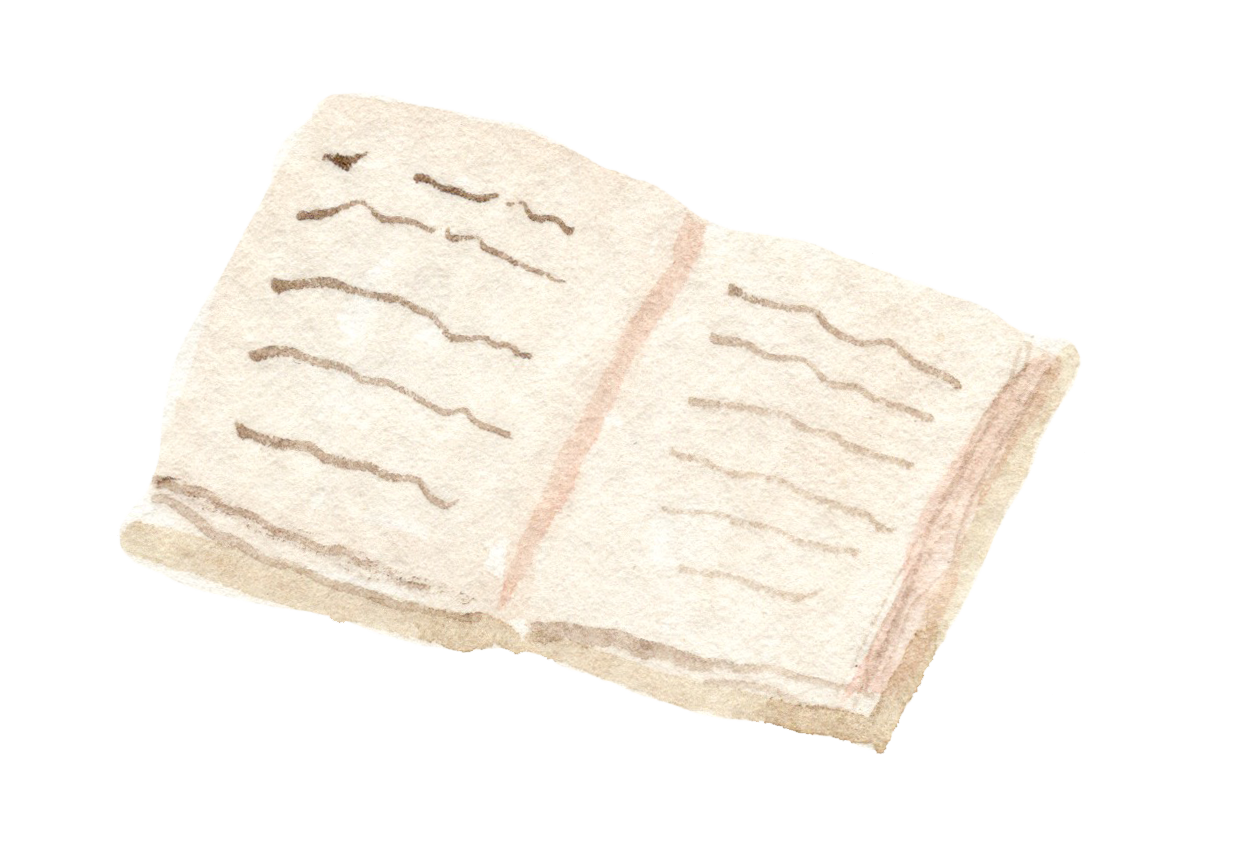 An open notebook with handwritten text on cream-colored pages.