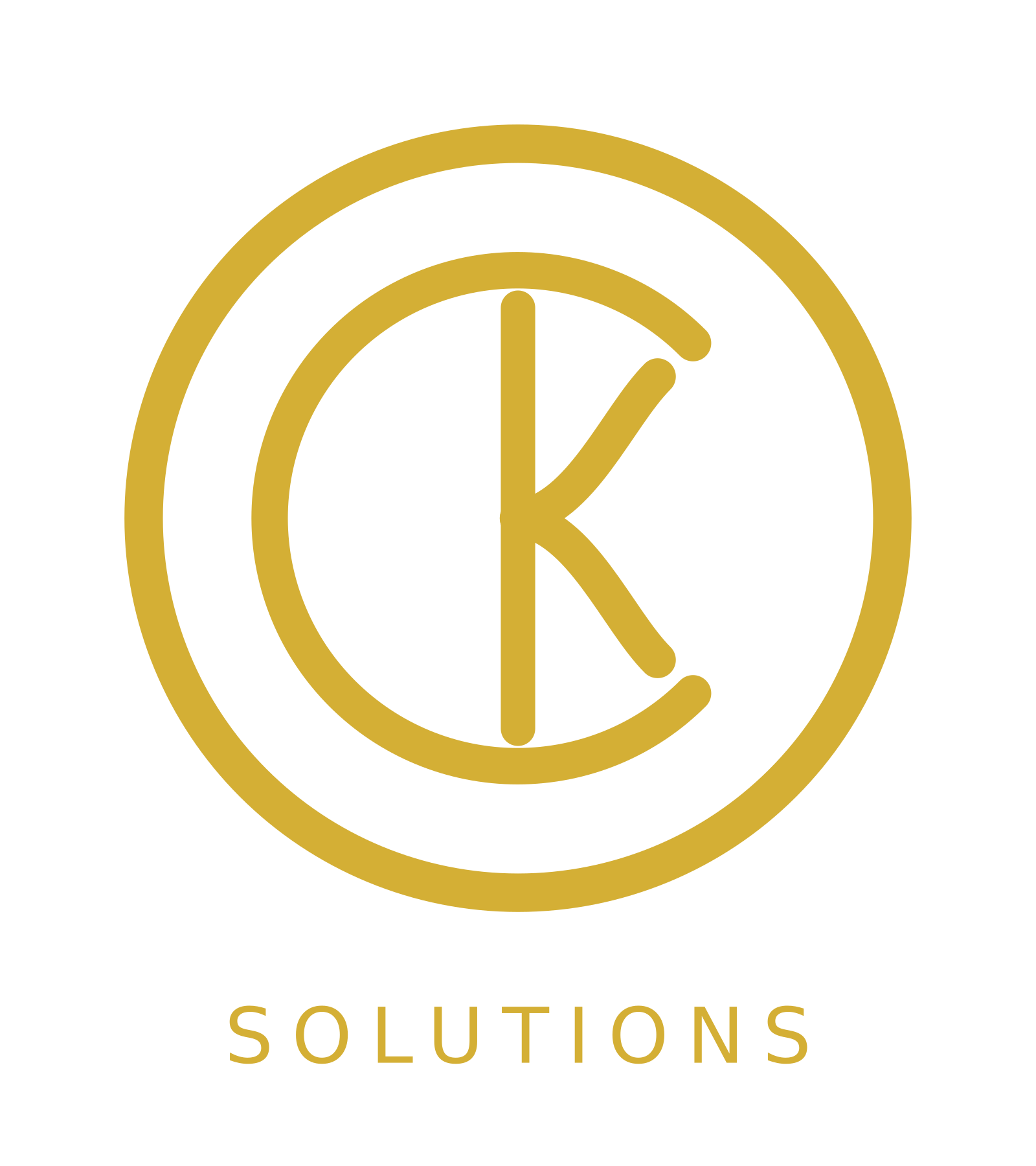 Gold outlined clock showing around 3:00 at the top of a black background with the words 'Consulting Solutions' in gold below.