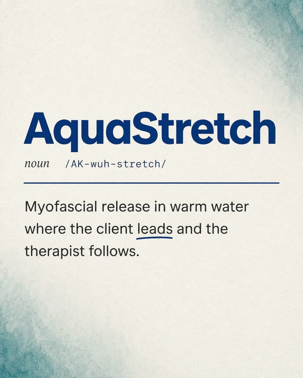 AquaStretch (n.): myofascial release in warm water, where you lead and the therapist follows 💧

Most people arrive at Aspire having Googled the term and still not quite sure what's about to happen.

Here's the short version. Your body moves intuitiv