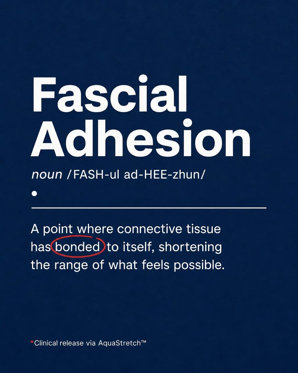 Most clients hear "fascial adhesion" in their first AquaStretch session and just nod along, no idea what we mean 💧

Plain version: it's tissue that has stuck where it shouldn't.

Fascia is the connective webbing wrapping every muscle and j