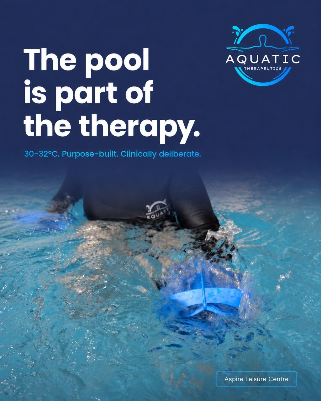 Most people arrive focused on their therapist. That makes sense. What the therapist notices first is the room.

At Aspire Leisure Centre, the pool runs at 33 to 35 degrees. That is not a comfort choice. At that temperature, tissue pliability changes 