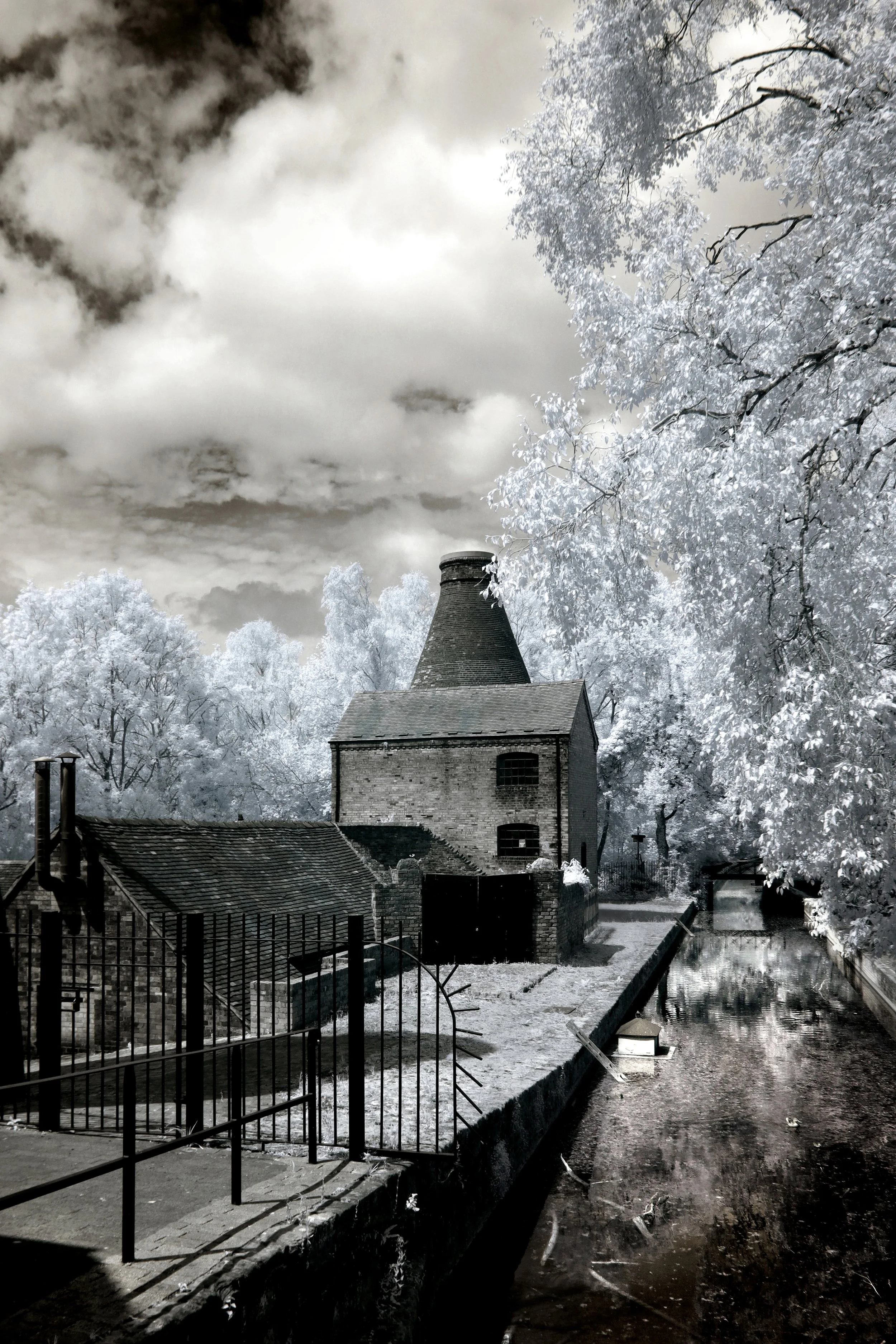 "Ash of Nocturne" – Coalport China Museum Shropshire Fine Art Vertical Infrared Photography Canvas Print
