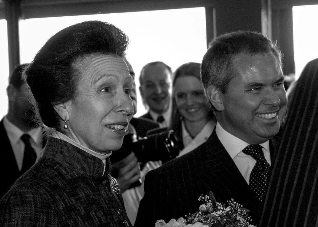 HRH Princess Anne, President of the Royal Yachting Association, visiting Chelmarsh Sailing Club, 2004. Martyn Farnell. editorial commission.