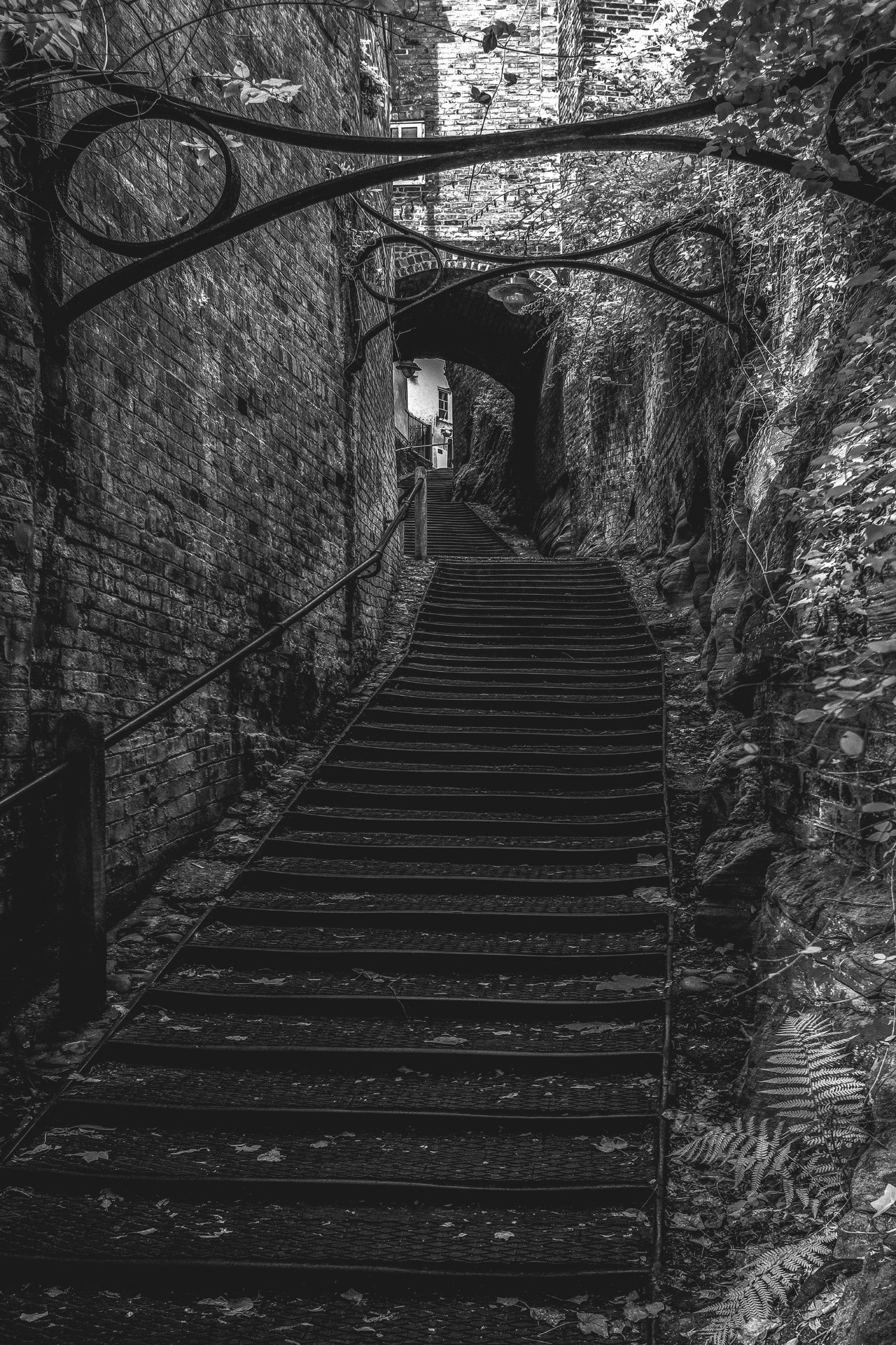 "Stoneway Passage" – Bridgnorth Stoneway Steps Shropshire Fine Art Vertical Infrared Monochrome Photography Canvas Print
