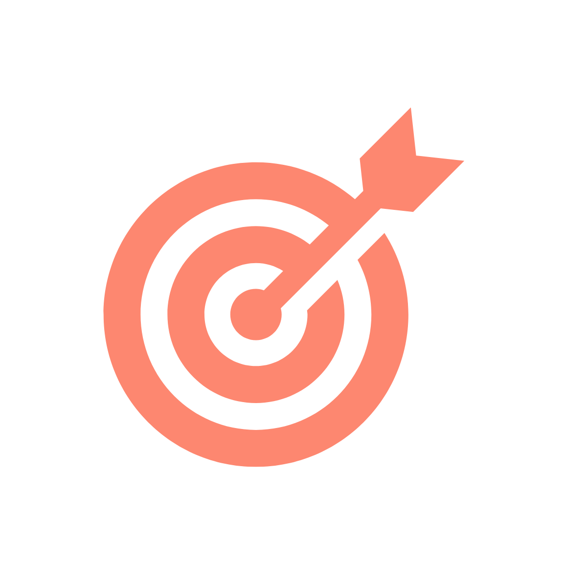 A coral-colored bullseye target with an arrow hitting the center.