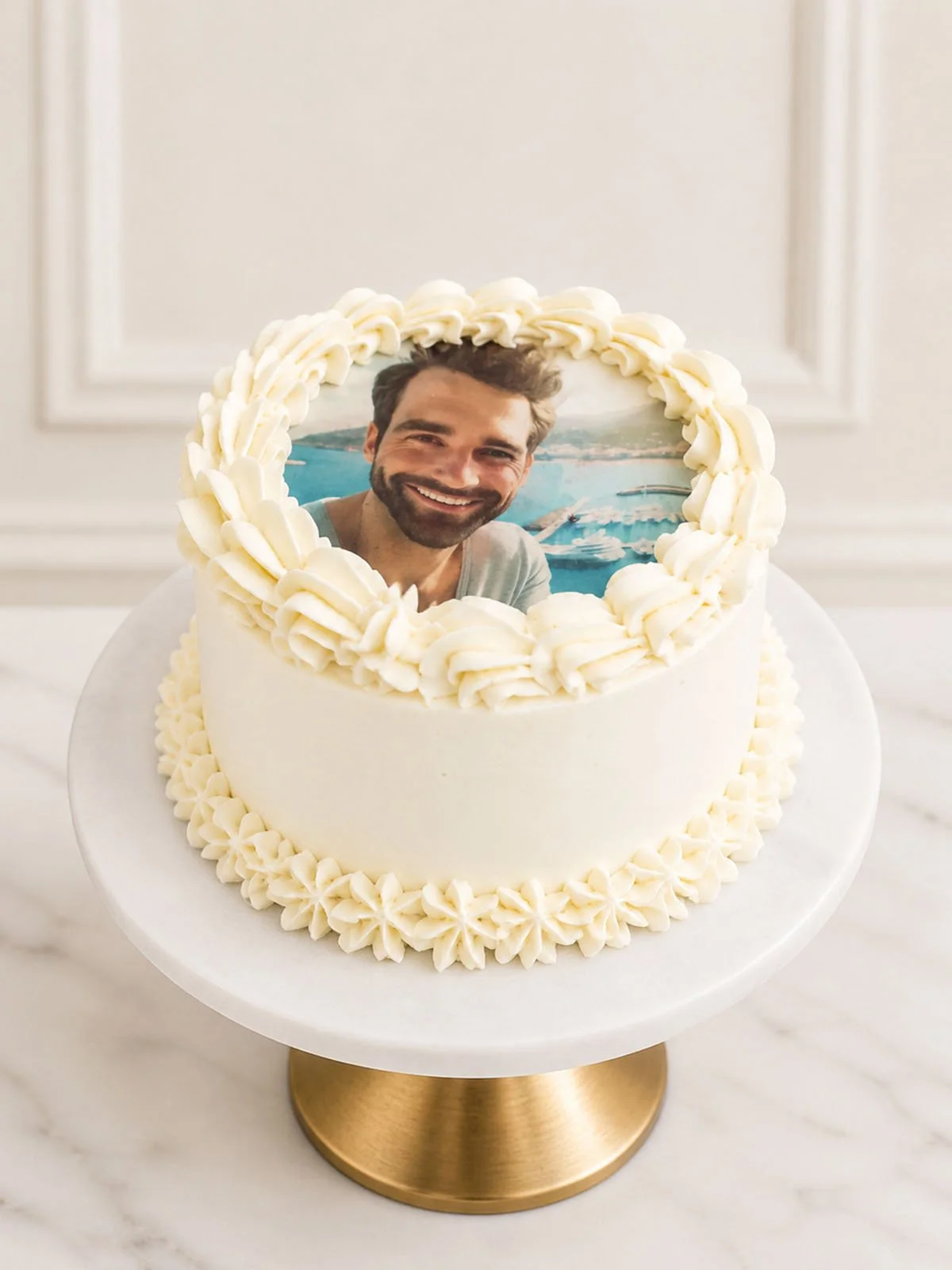 A divorce cake with a photo of an ex on it
