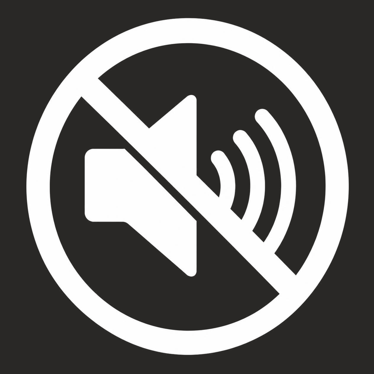 Black and white icon of a speaker with a line crossing it out, indicating no sound or mute.