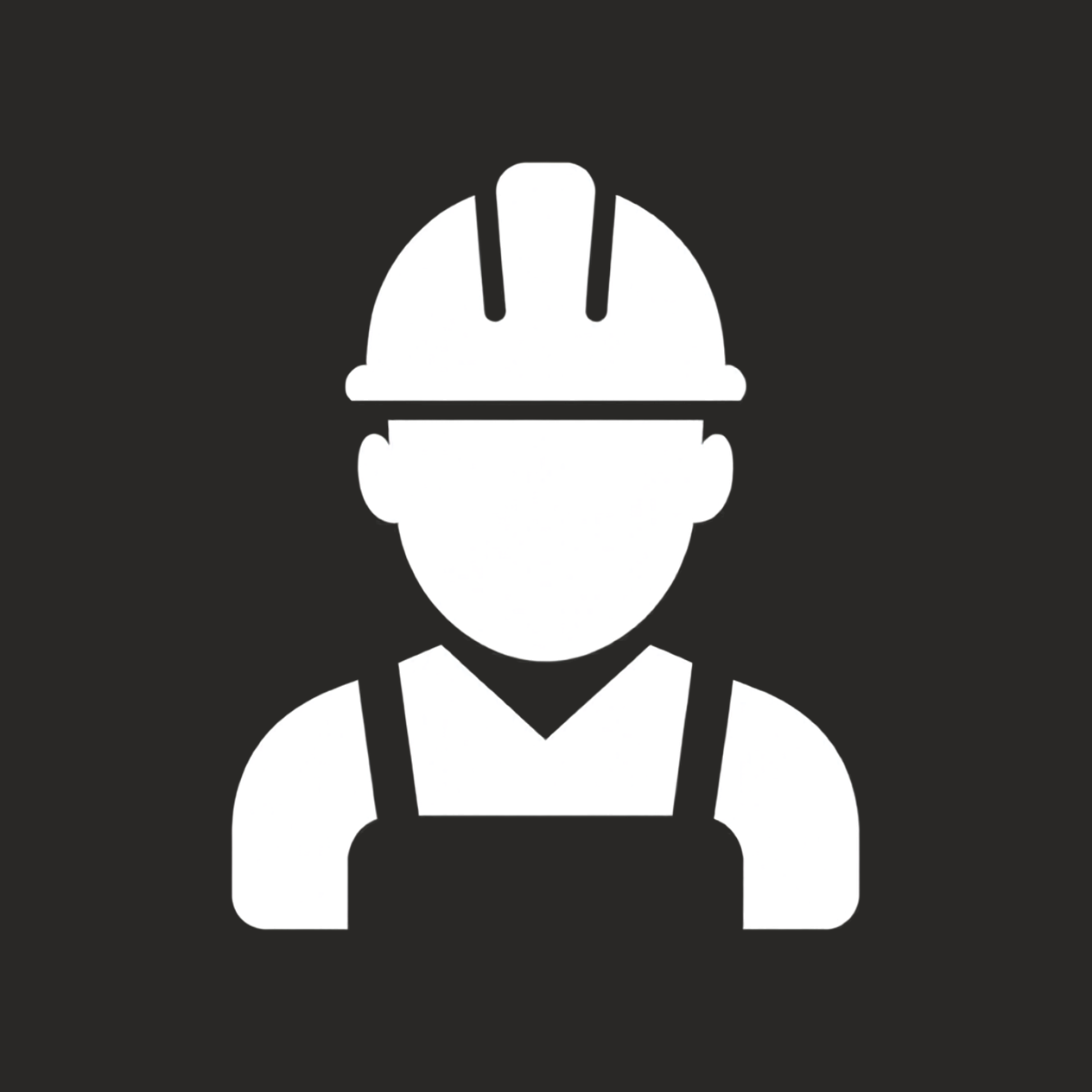 Icon of a construction worker wearing a hard hat and overalls.